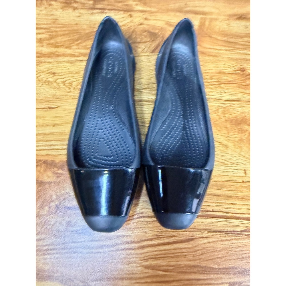 Crocs Shiny Cap Toe Heirloom Black Ballet Flats Pointed Toe Shoes Women's 7